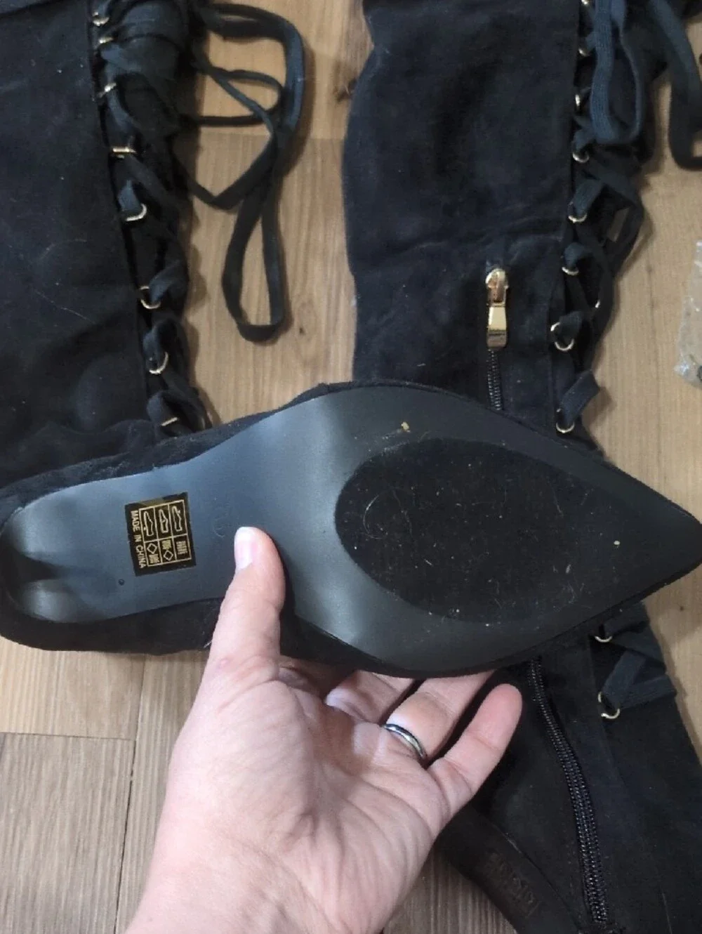 Fashion Nova Black Over-the-Knee Lace-Up Stiletto Boots